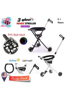 Jollybee (3 Wheels) Portable Folding Tricycle Hand Push Walker Baby Magic Stroller with Safety Fence