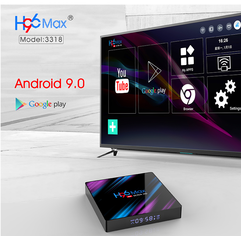 Set-Top-TV-Box-4G-DDR3-USB-30-Bluetooth-40-Android-90-9-OS-4K-4096x2160-H96-Smar