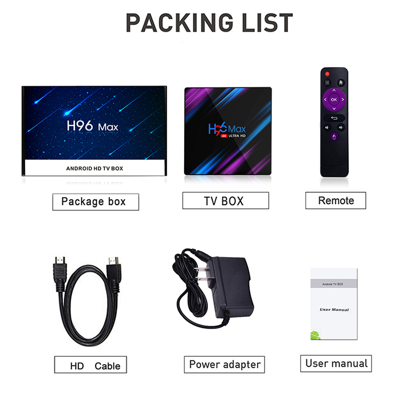 Set-Top-TV-Box-4G-DDR3-USB-30-Bluetooth-40-Android-90-9-OS-4K-4096x2160-H96-Smar